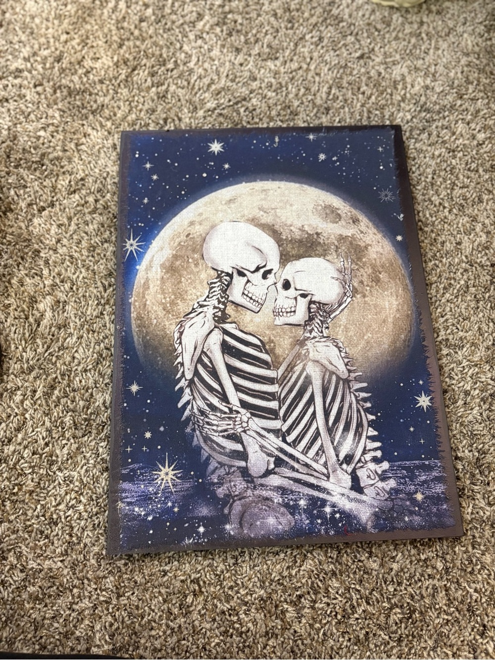 Ashland Blue and White Skeleton Couple Moon Canvas
